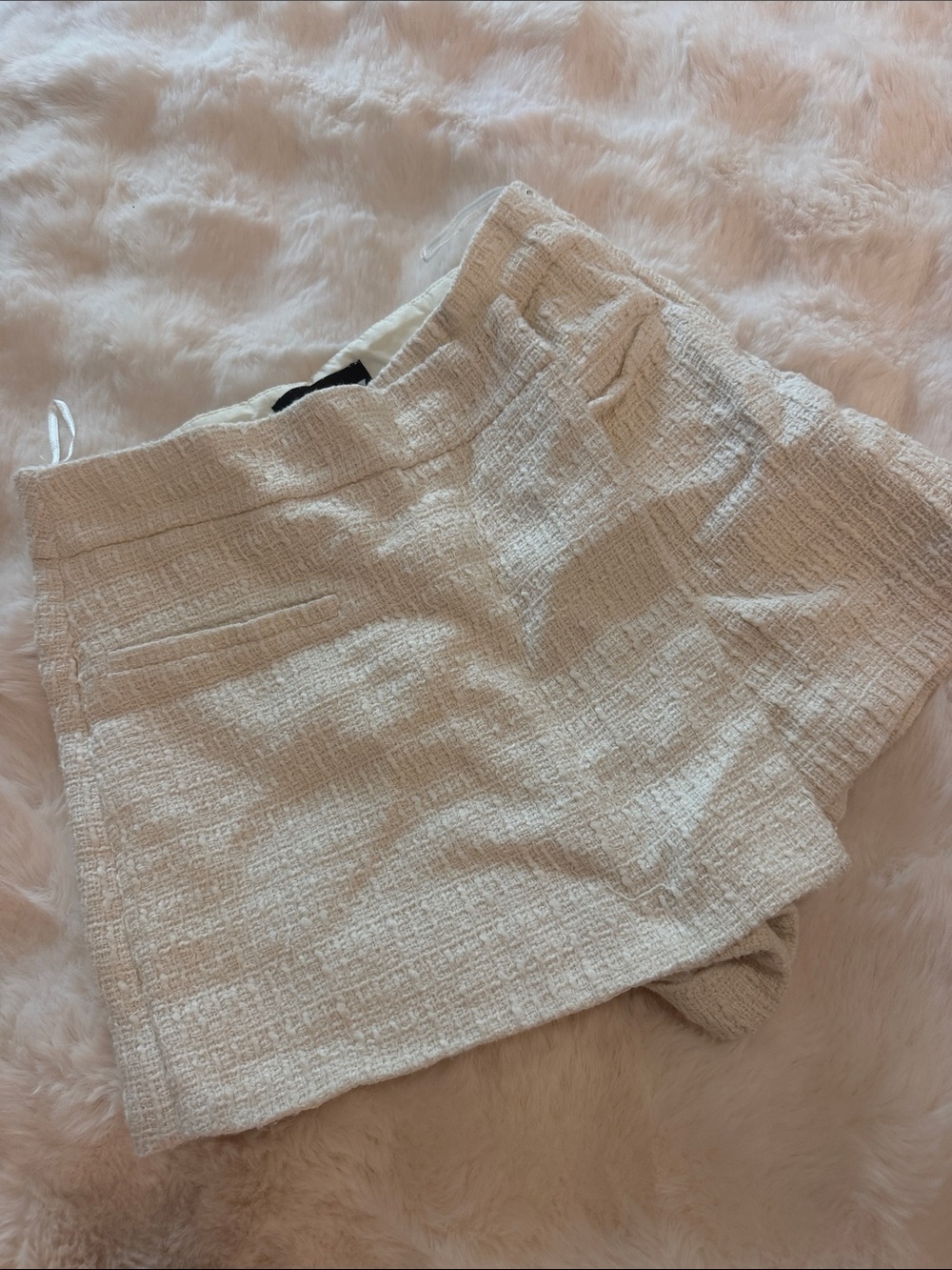 ZARA Cream Textured Tweed Shorts